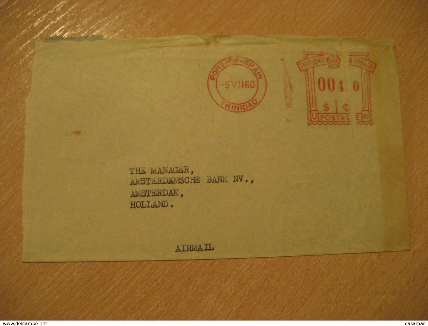 PORT OF SPAIN Barclays Bank 1960 To Netherlands Cancel Meter Air Mail Cover TRINIDAD & TOBAGO West Indies British Area - Trinité & Tobago (1962-...)