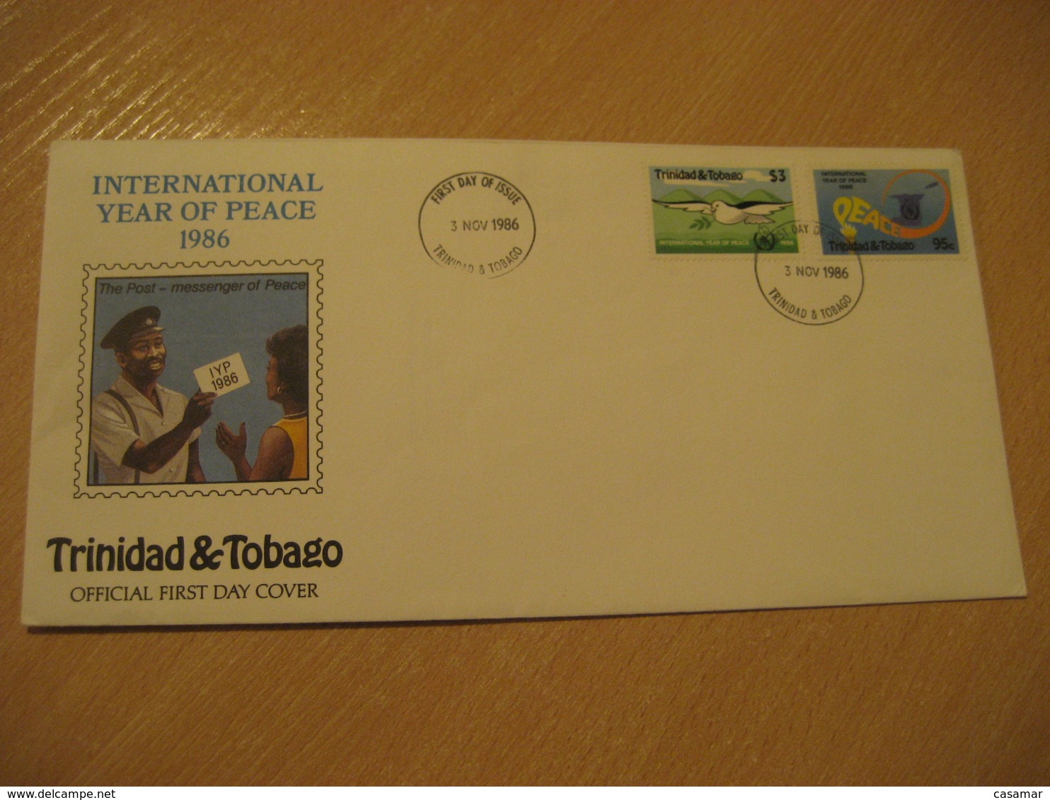 1986 Peace Post Man Postman Mail FDC Cancel Cover TRINIDAD & TOBAGO West Indies British Area - Trinité & Tobago (1962-...)