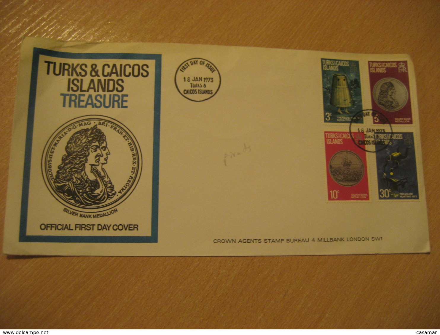 1973 Pirate Pirates Treasure FDC Cancel Cover TURKS AND CAICOS Islands West Indies British Area Lucayan - Turks & Caicos (I. Turques Et Caïques)