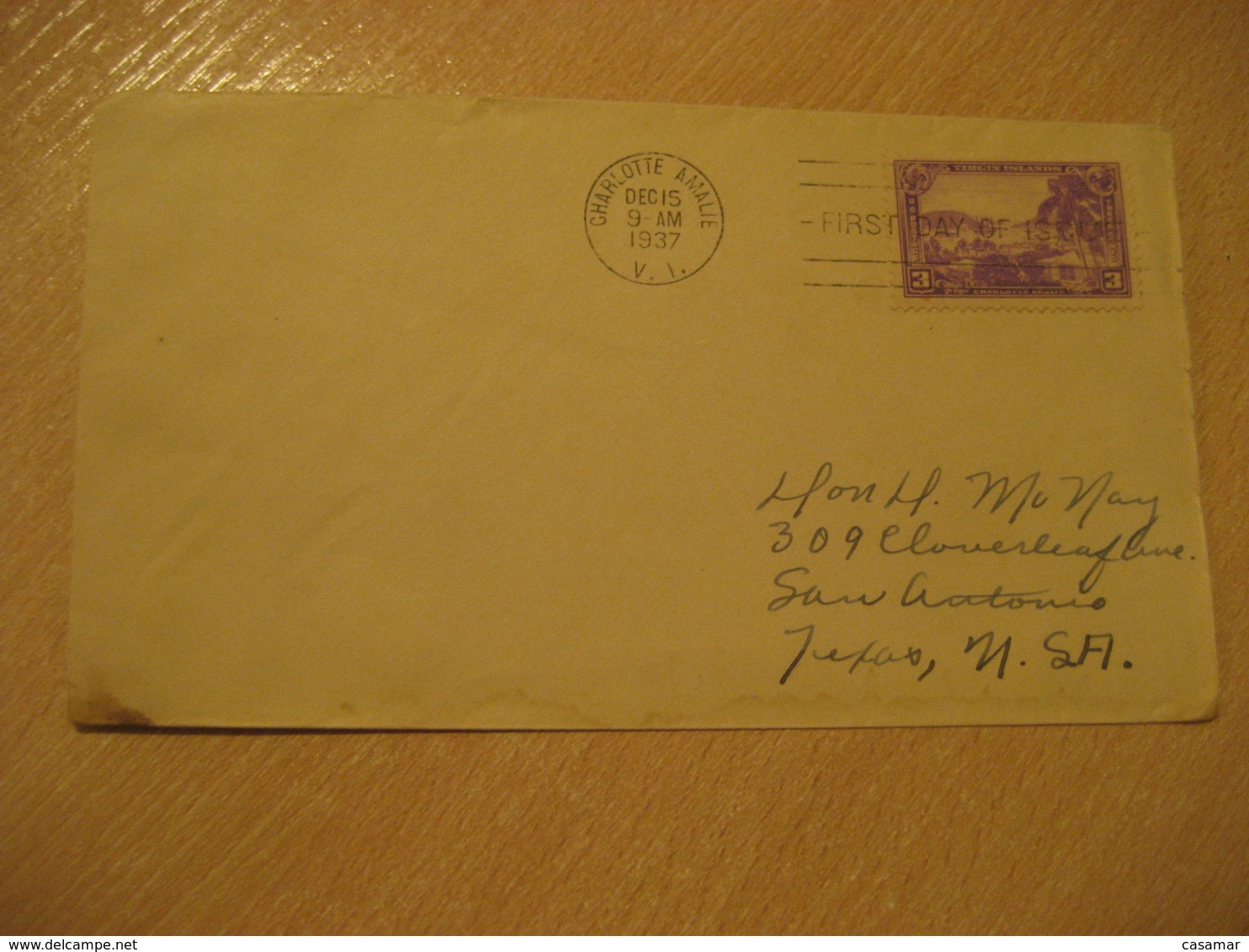 CHARLOTTE AMALIE 1937 To San Antonio USA FDC Cancel Cover VIRGIN ISLANDS West Indies British Area Puerto Rico - Antille