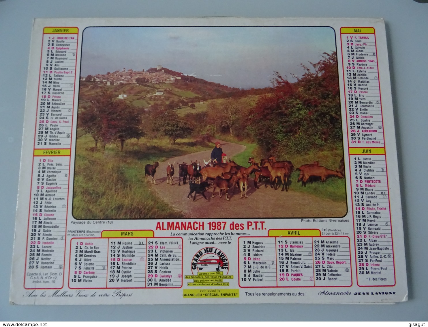 Almanach Ptt De 1987  Recto   Paysage Du Centre (18 )  Verso   Battages  Dans  Le Sud - Ouest - Grand Format : 1981-90