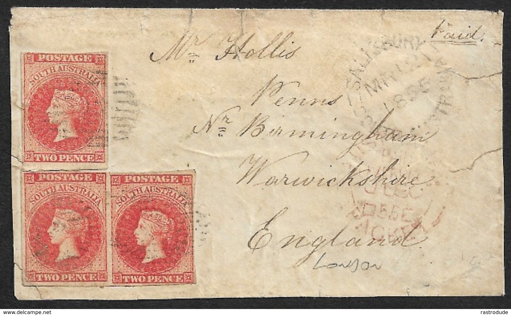 1855 SOUTH AUSTRALIA To GB - 3 X 2d (1 X Pair) SALISBURY - Cover Front - Lettres & Documents