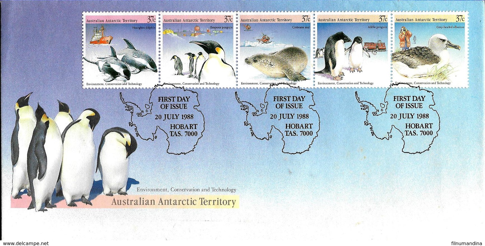AANT-167 AUSTRALIA AAT, ANTARCTICA 1988 HOBART TAS 7000 STATION FAUNA BIRD COVER FDC - Expéditions Antarctiques