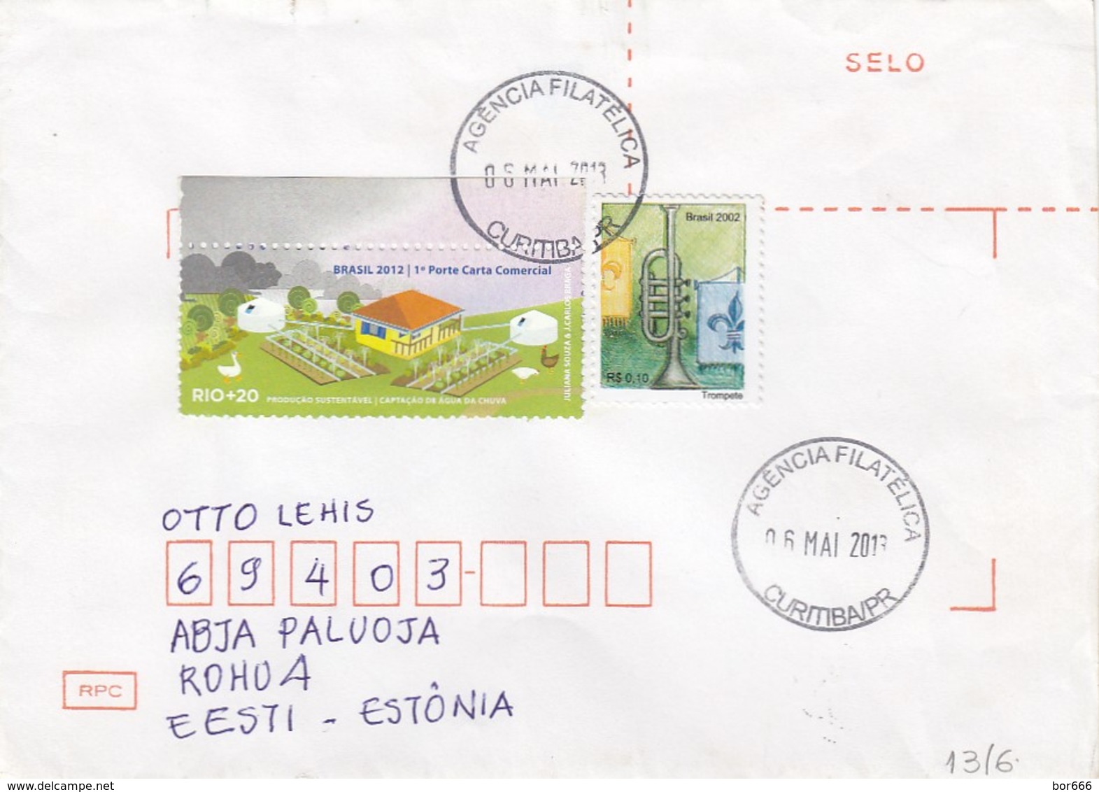 GOOD BRAZIL Postal Cover To ESTONIA 2013 - Good Stamped: Scouting ; Birds / Farmhouse - Covers & Documents