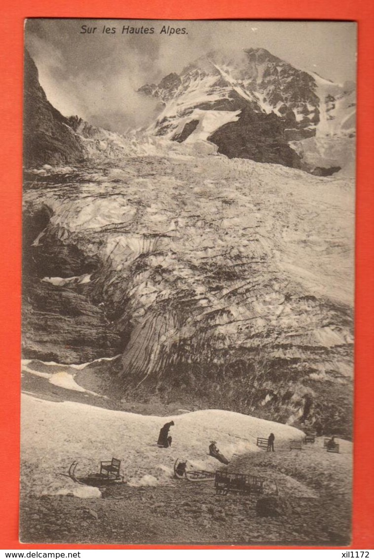 VARR-23 Alpinistes Et Touristes Sur Un Glacier. Avec Luge à Touristes. Glacier D'Orny ? Sur Champex ?Non Circ. Musy 1705 - Autres & Non Classés