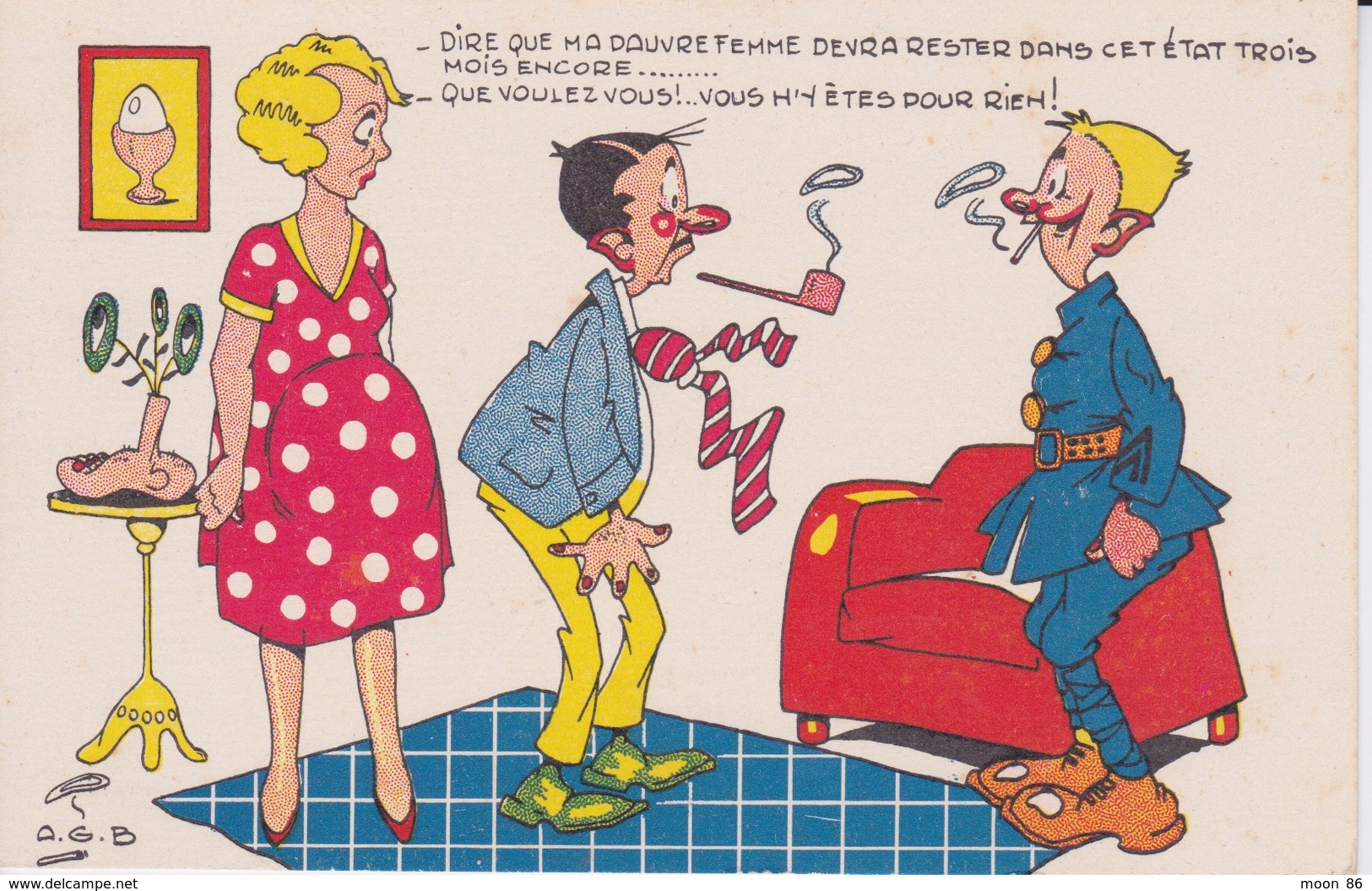 HUMOUR - Illustration A.G. BADERT - FEMME ENCEINTE PERMISSIONNAIRE MILITAIRE  PIPE CIGARETTE TABAC - Autres & Non Classés