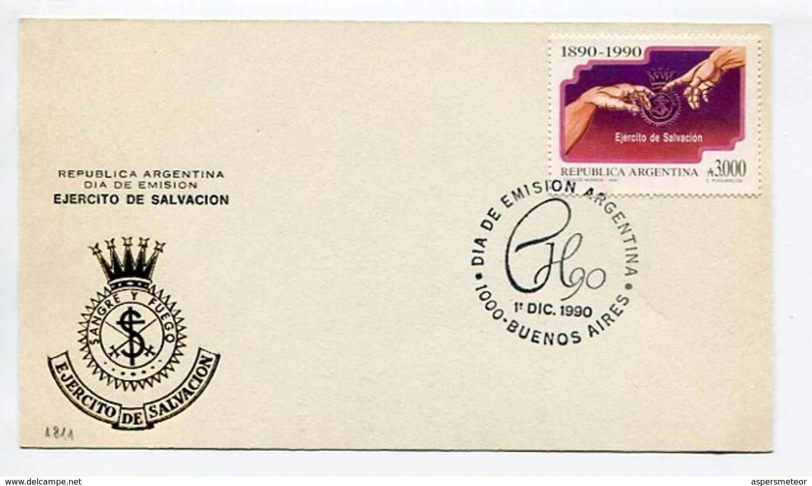 TARJETA EJERCITO DE SALVACION - ESTAMPILLA MIGUEL ANGEL PINTURA 1990 ARGENTINA FDC - LILHU - Andere & Zonder Classificatie