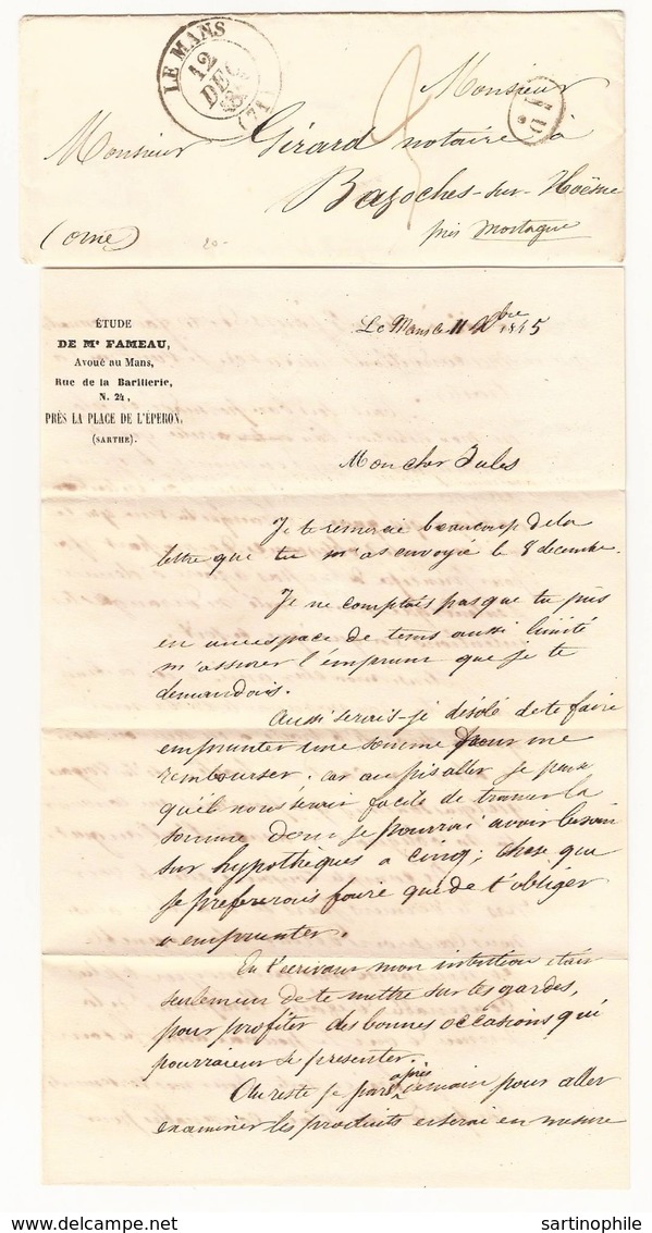 Lot De Deux Lettres Au Départ Du Mans De 1845 - Non Classés