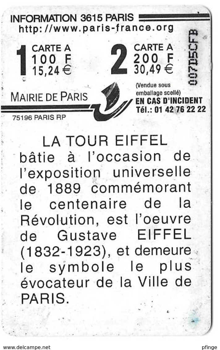 Carte De Stationnement 2 - Mairie De Paris - Tour Eiffel - Tarjetas De Estacionamiento (PIAF)