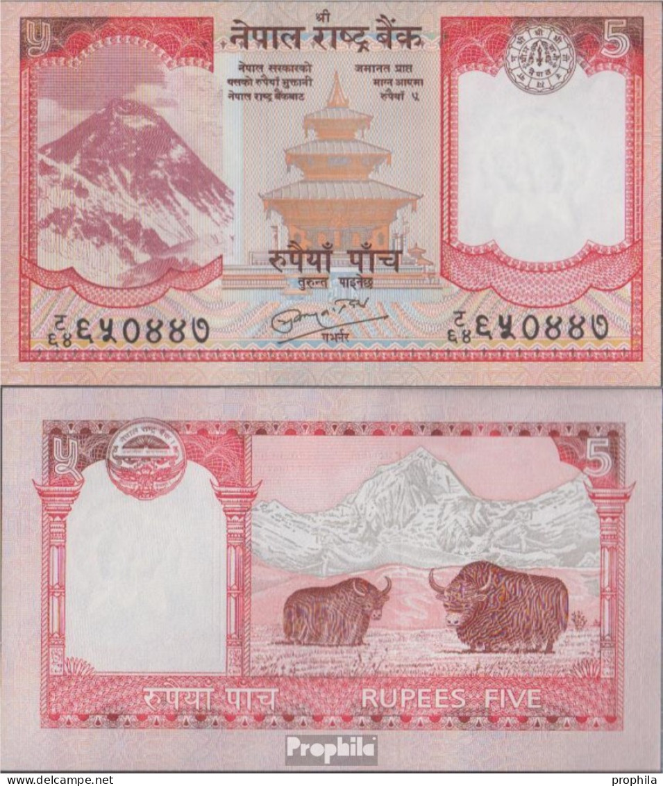 Nepal Pick-Nr: 60b, Signatur 19 Bankfrisch 2008 5 Rupees - Nepal