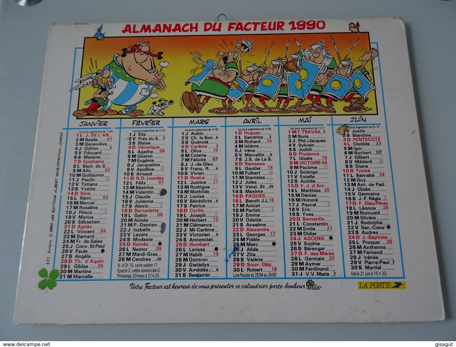 Almanach Ptt De 1990  Recto  Obelix  Verso  Obelix - Big : 1981-90