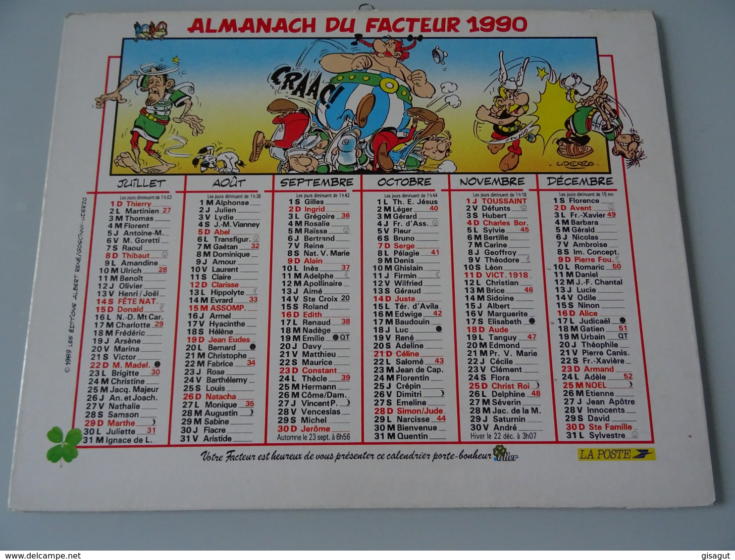 Almanach Ptt De 1990  Recto  Obelix  Verso  Obelix - Grand Format : 1981-90