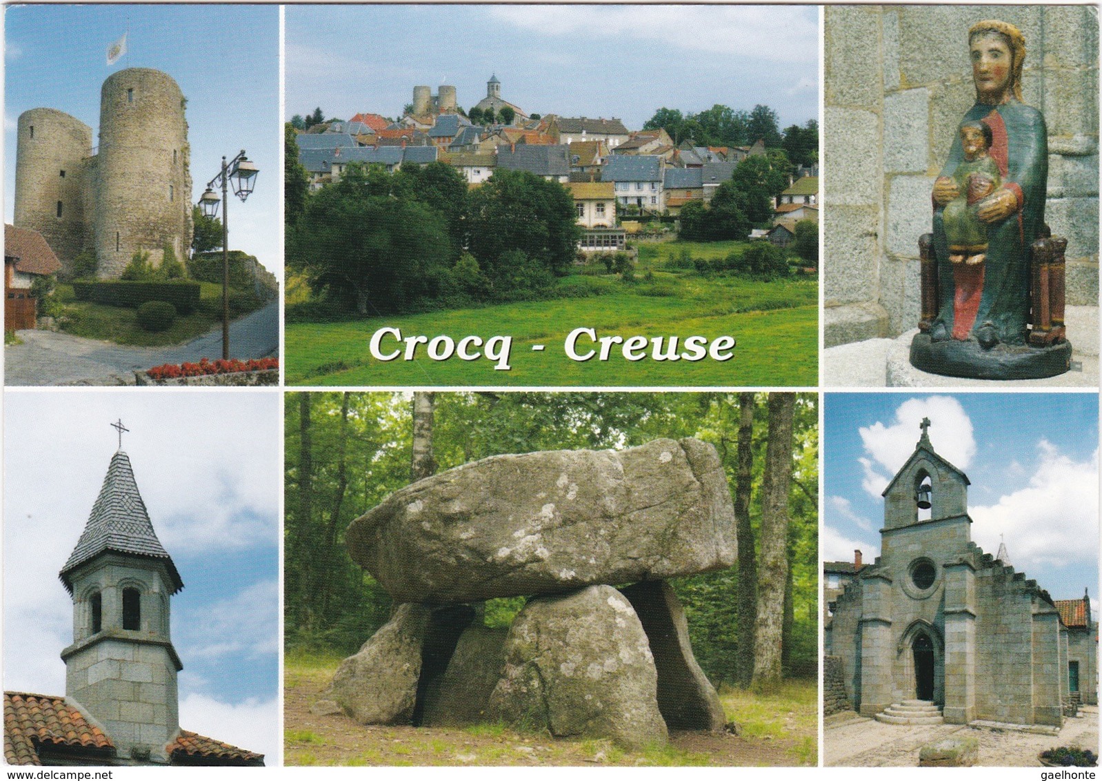 F23-003 CROCQ - 6 VUES - DONJON / VUE GENERALE / NOTRE DAME DU CROCQ / CHAPELLE DE LA VISITATION / DOLMEN D'URBE - Crocq