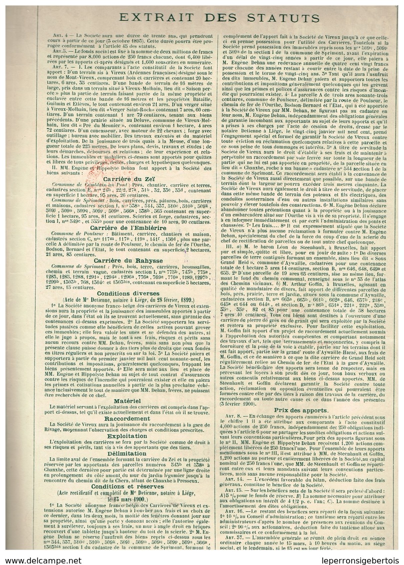 Action Ancienne - Société Anonyme Franco-Belge Des Carrières De Vireux Et Extensions - Titre De 1900 - - Mines