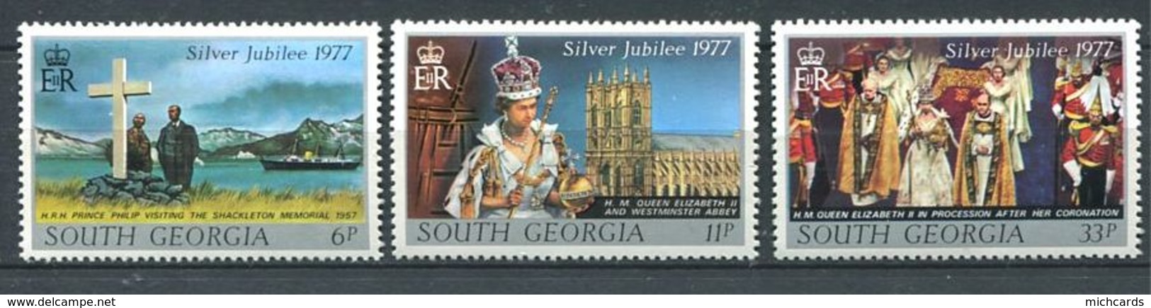 243 SUD GEORGIE 1977 - Yvert 56/58 - Elizabeth II Memorial Abbaye - Neuf **(MNH) Sans Charniere - Géorgie Du Sud