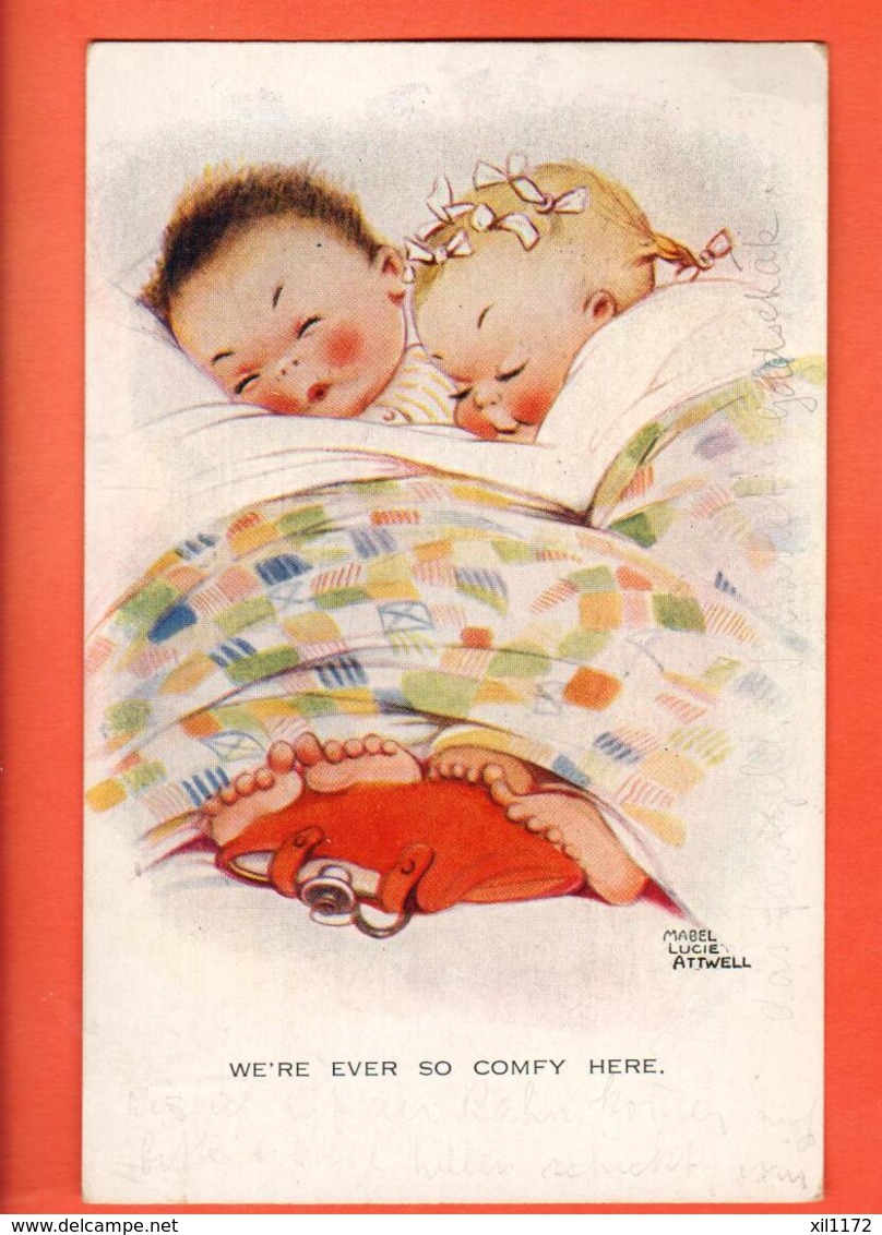 VARR-42 Attwell We Are So Comfy Here. Deux Enfants Au Lit Avec La Bouillote . Circulé 1929 - Attwell, M. L.