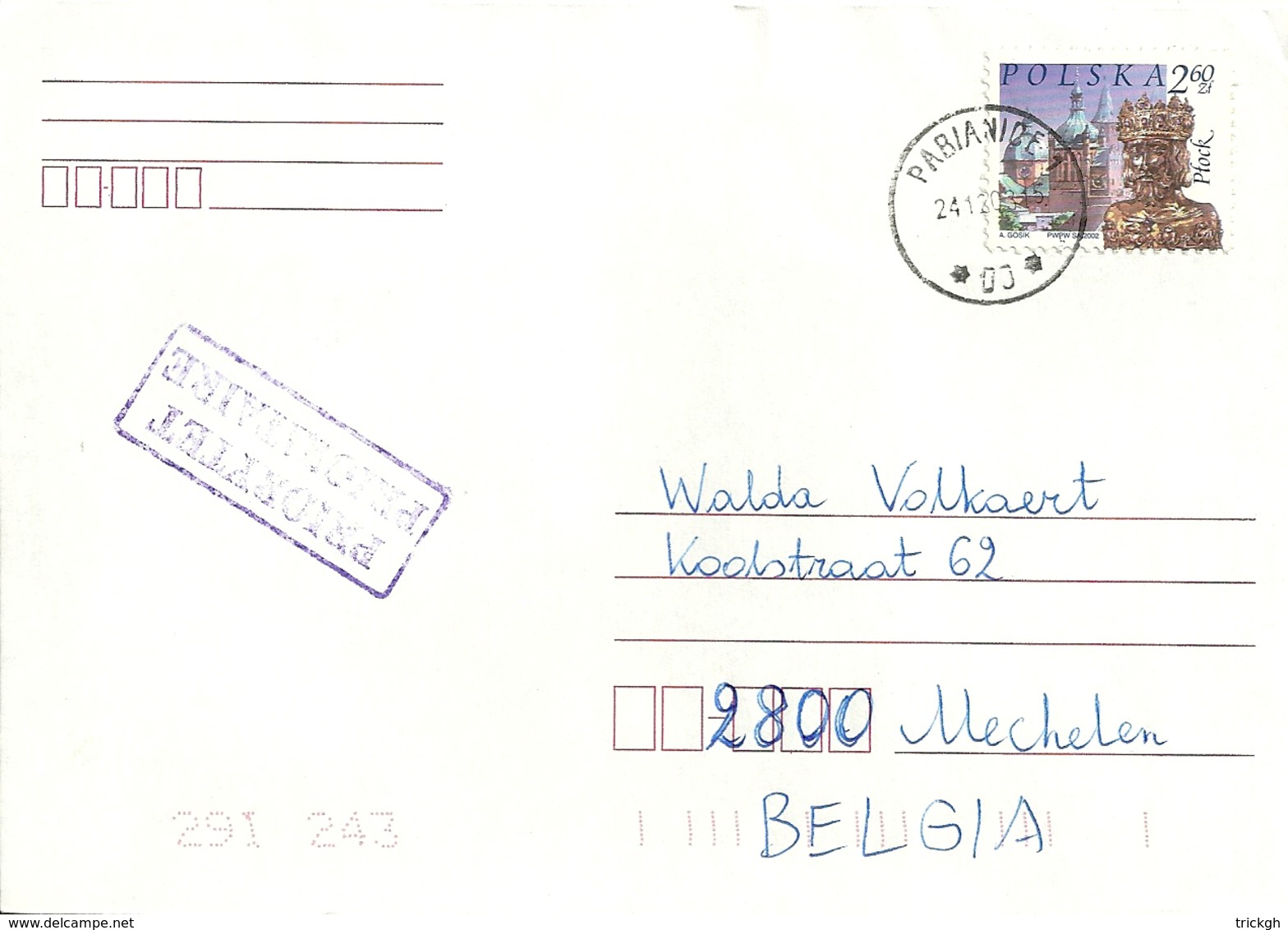 Pabianice 2003 > Mechelen B - Storia Postale