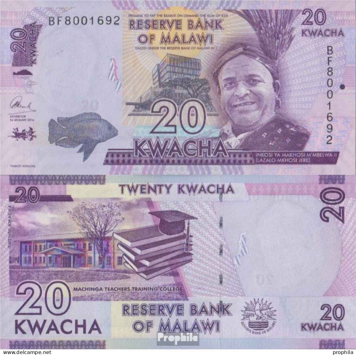 Malawi Pick-Nr: 63c Bankfrisch 2016 20 Kwacha - Malawi