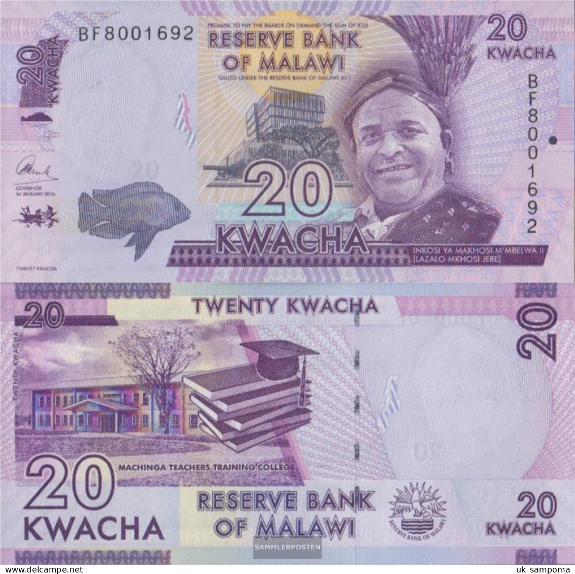 Malawi Pick-number: 63c Uncirculated 2016 20 Kwacha - Malawi