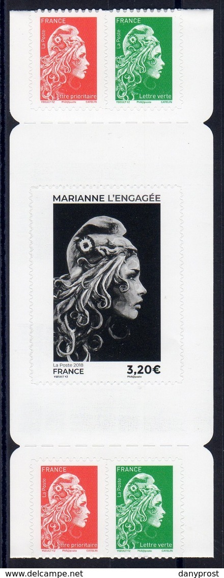 FRANCE 2018 / 1 Bloc 5ex Du CARNET De 13t ADHESIFS Dont La Valeur 3.20 € " Marianne L'engagée-20g LV + LP  " /  NEUFXX - 2018-2023 Marianne L'Engagée