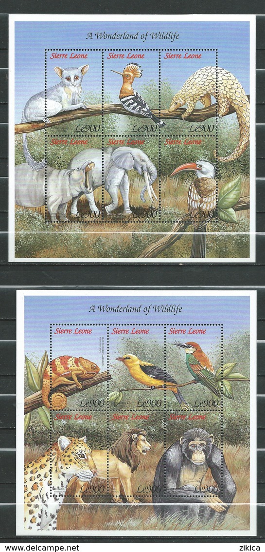 Sierra Leone - 1999 Wildlife 2 M/S MNH - Motive - Lizards/Birds/Leopards/Lions/Hippos/Elephants/Fauna/Mammals... - Sierra Leone (1961-...)