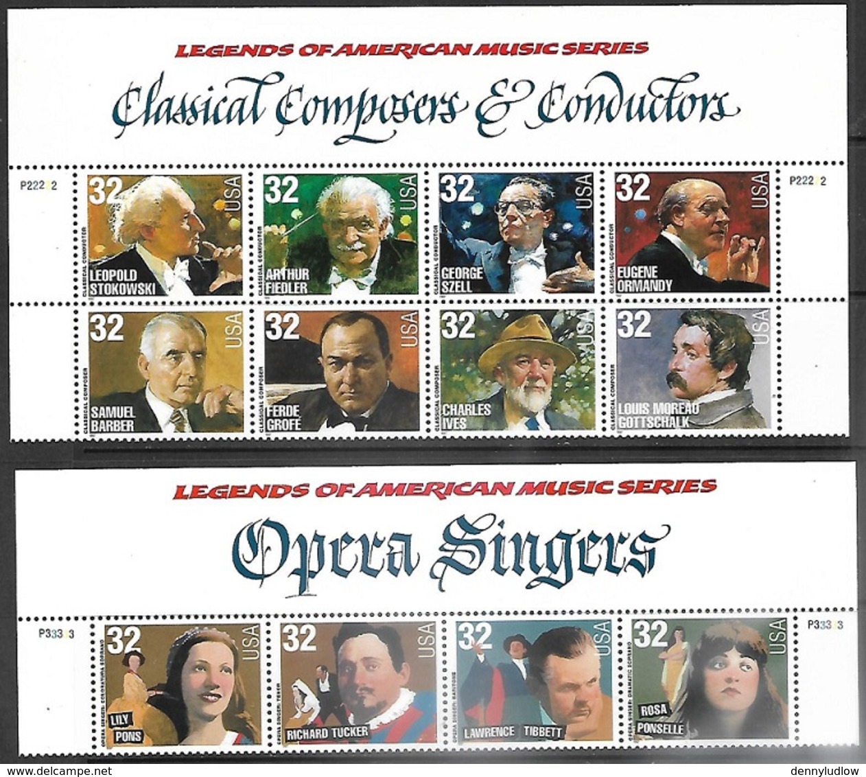 USA   1997   Sc#3157a  32c Opera Strip Of 4 & 3165a Composers Strip Of 8 With Headers  MNH - Unused Stamps