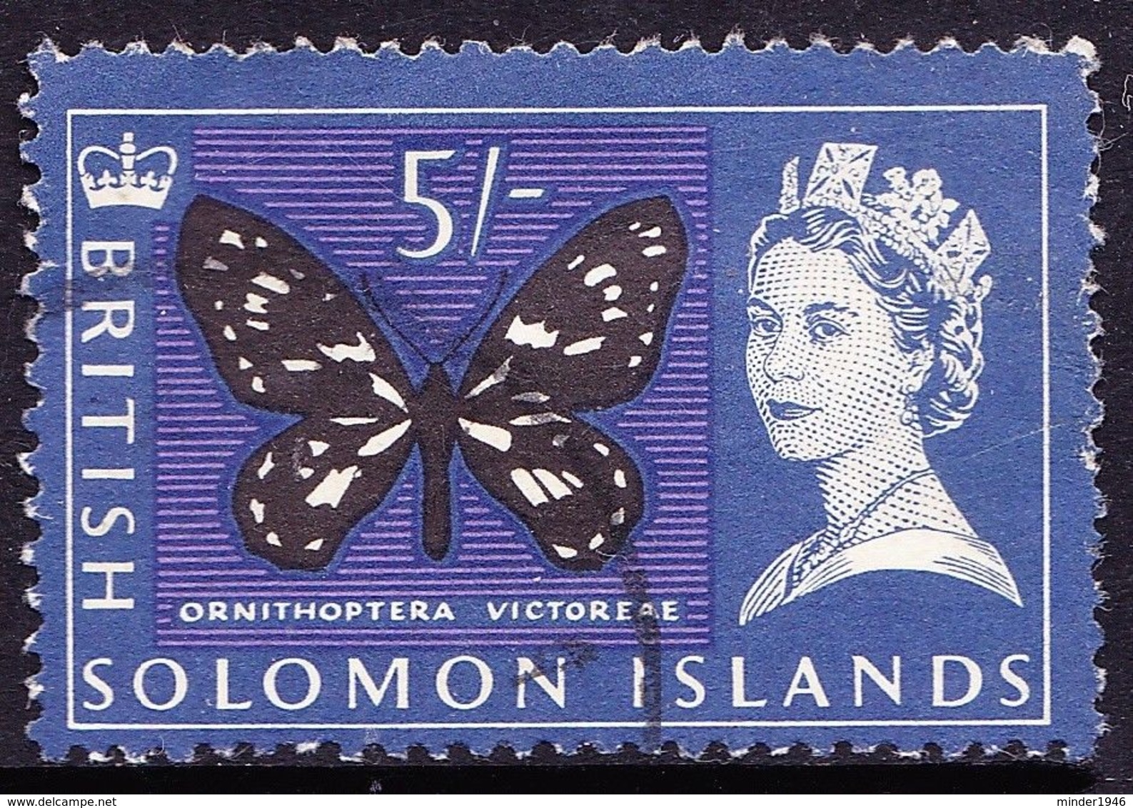 BRITISH SOLOMON IS 1965 QEII 5/- Black, Ultramarine & Violet  SG124 FU - British Solomon Islands (...-1978)