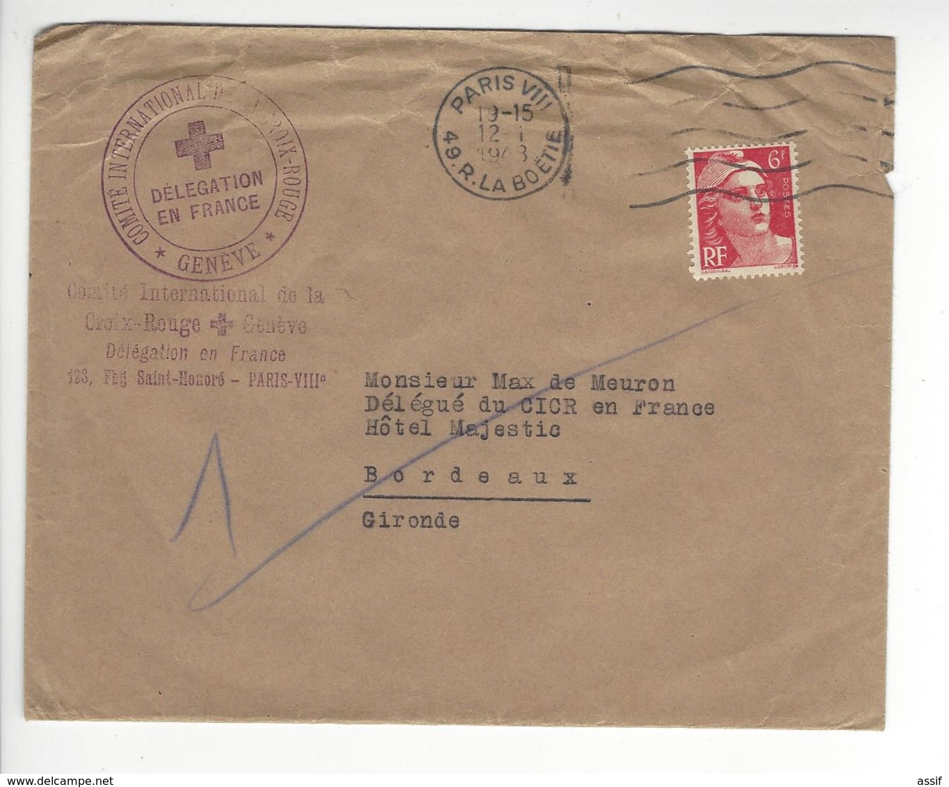 ARCHIVE 4 LETTRES MAX DE MEURON CROIX ROUGE RED CROSS CICR BORDEAUX GENEVE INTERNEMENT PRISONNIERS DE GUERRE /FREE SHIP - Croix Rouge