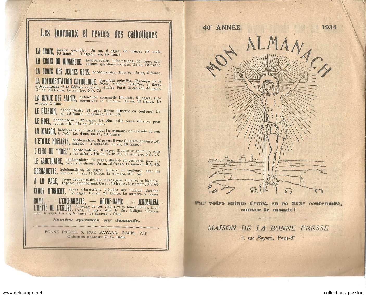 Mon Almanach 1934 ,calendrier , Maison De La Bonne Presse , Paris, 2 Scans, 97 Pages ,frais Fr 3.55e - Other & Unclassified