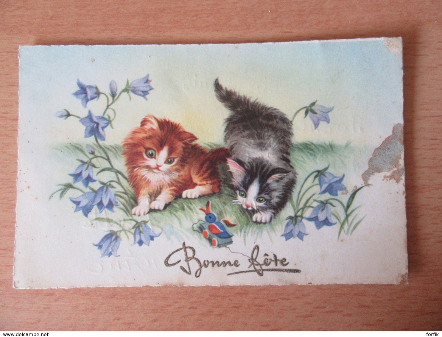 Carte Fantaisie Illustrée - "Bonne Fête" - 2 Chatons Jouant - Carte Couleur Circulée - Chats