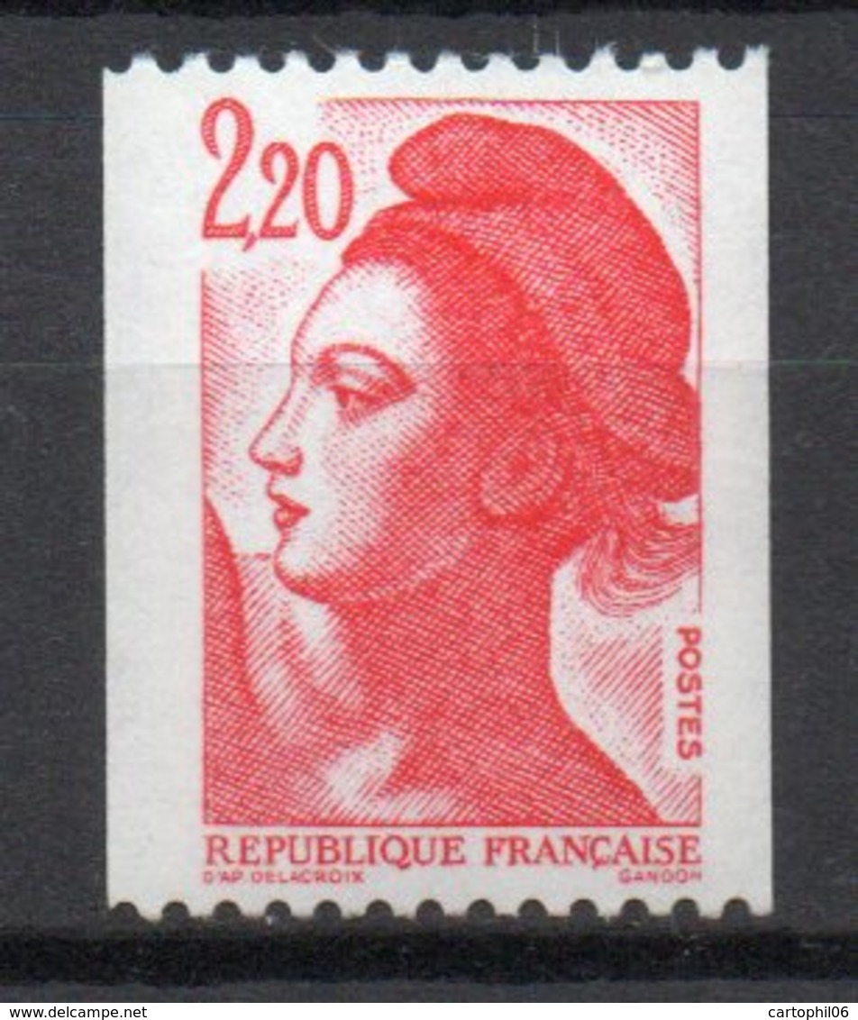 - FRANCE Variété N° 2382g ** - 2 F. 20 Rouge Type Liberté, Roulettes - PHO A CHEVAL 70/30 + N° ROUGE - Cote 25 EUR - - Neufs