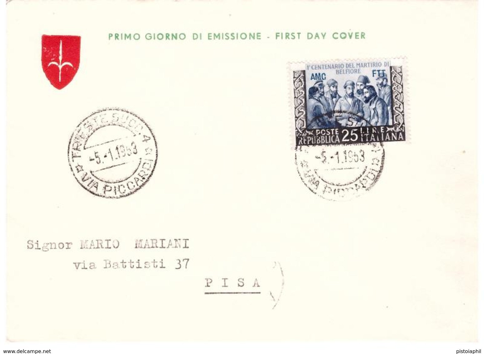 Fdc Velicogna: MARTIRIO BELFIORE (1953); Viaggiata - Marcophilie