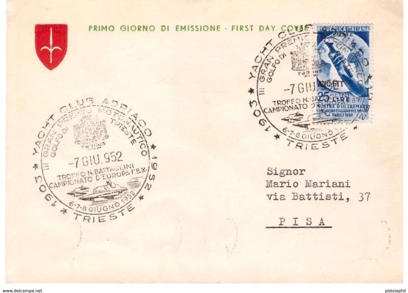 Fdc Velicogna: MOSTRA D'OLTREMARE (1952); Viaggiata - Marcophilie