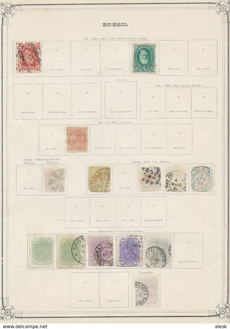 BRÉSIL  - Petite Collection Sur Feuilles 1854 à 1924 - Avec Chanières - Voir Scannes - Usados