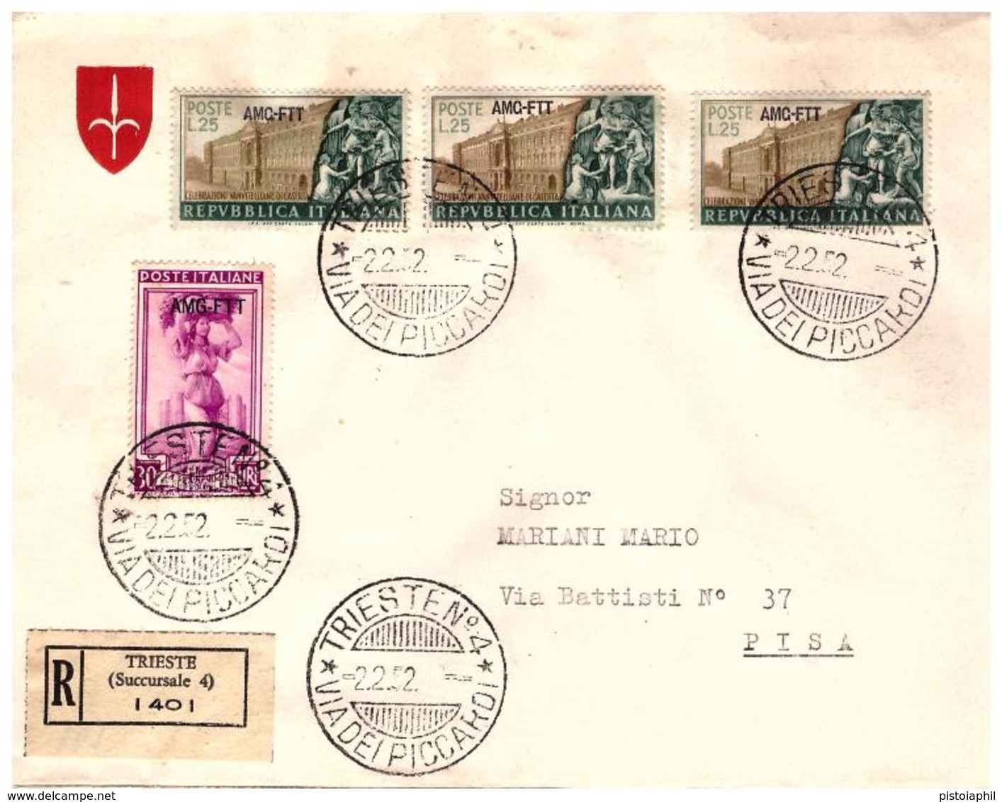 Fdc Velicogna: VANVITELLI (1952); Raccomandata - Marcophilie