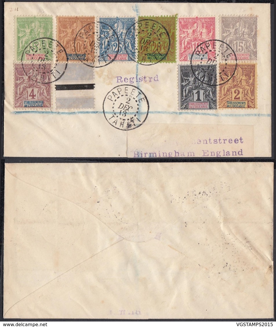 OCEANIE TETTRE AFFRANCHISSEMENT COMPOSE RECOMMANDE DE PAPEETE TAHITI 02/12/1913 (5G) DC-MV466 - Lettres & Documents