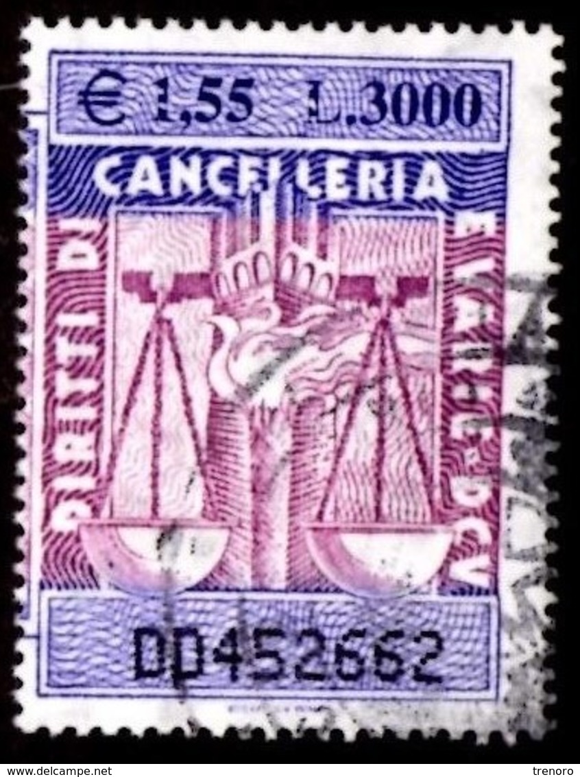 DIRITTI DI CANCELLERIA - EMISSIONE 2002 - EURO 1,55 = £. 3.000 - USATO - Revenue Stamps