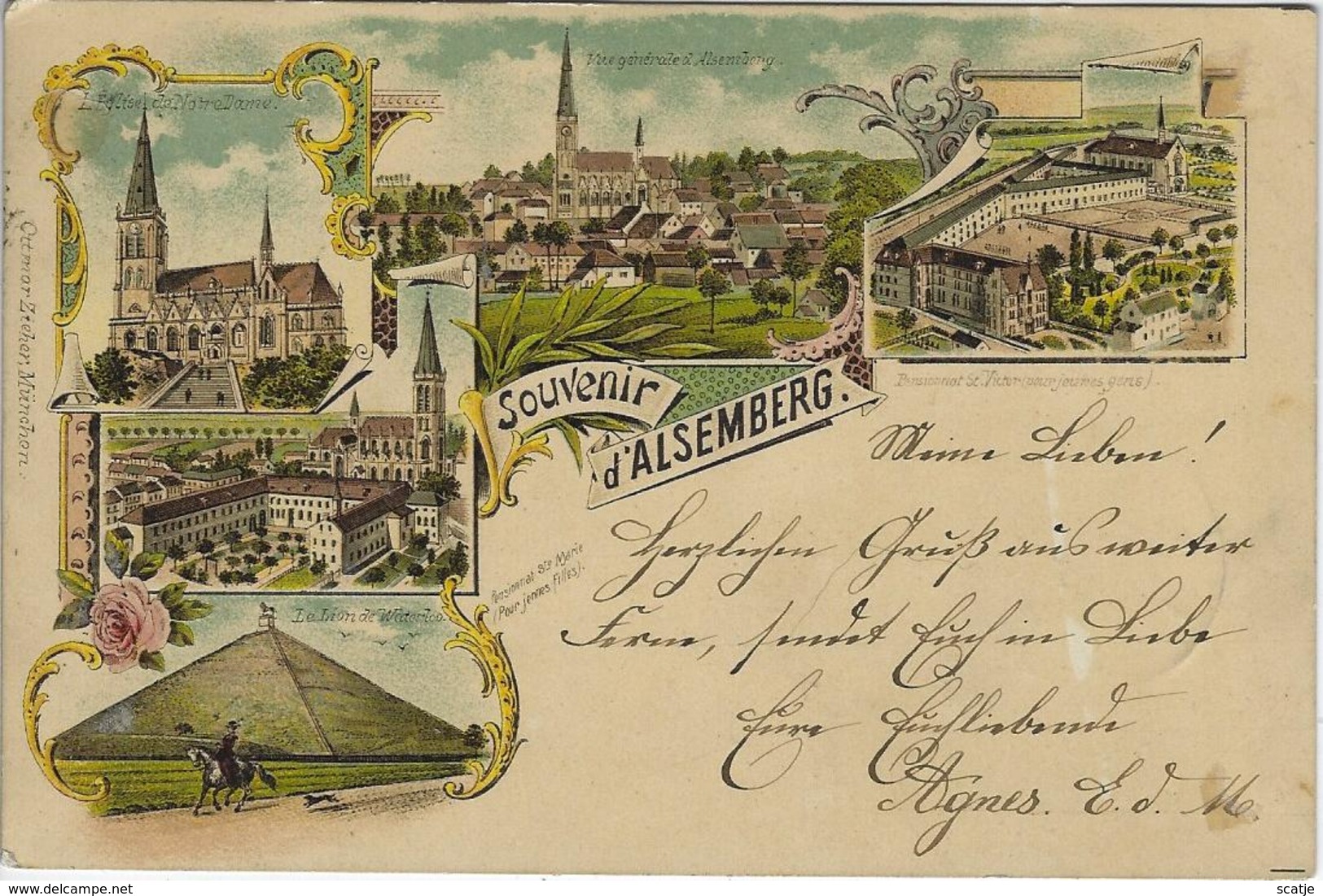 Souvenir D'Alsemberg   -   LITHO!   Waterloo  Enzv.  -  Rhode-St-Genese   1897   Naar   Unna   Westfalen - Beersel