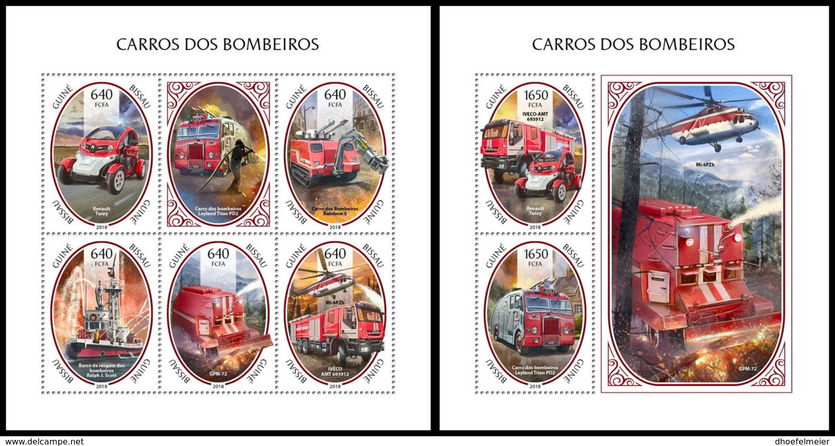 GUINEA BISSAU 2018 **MNH Helicopter Hubschrauber Fire Engines M/S+S/S - OFFICIAL ISSUE - DH1846 - Hélicoptères