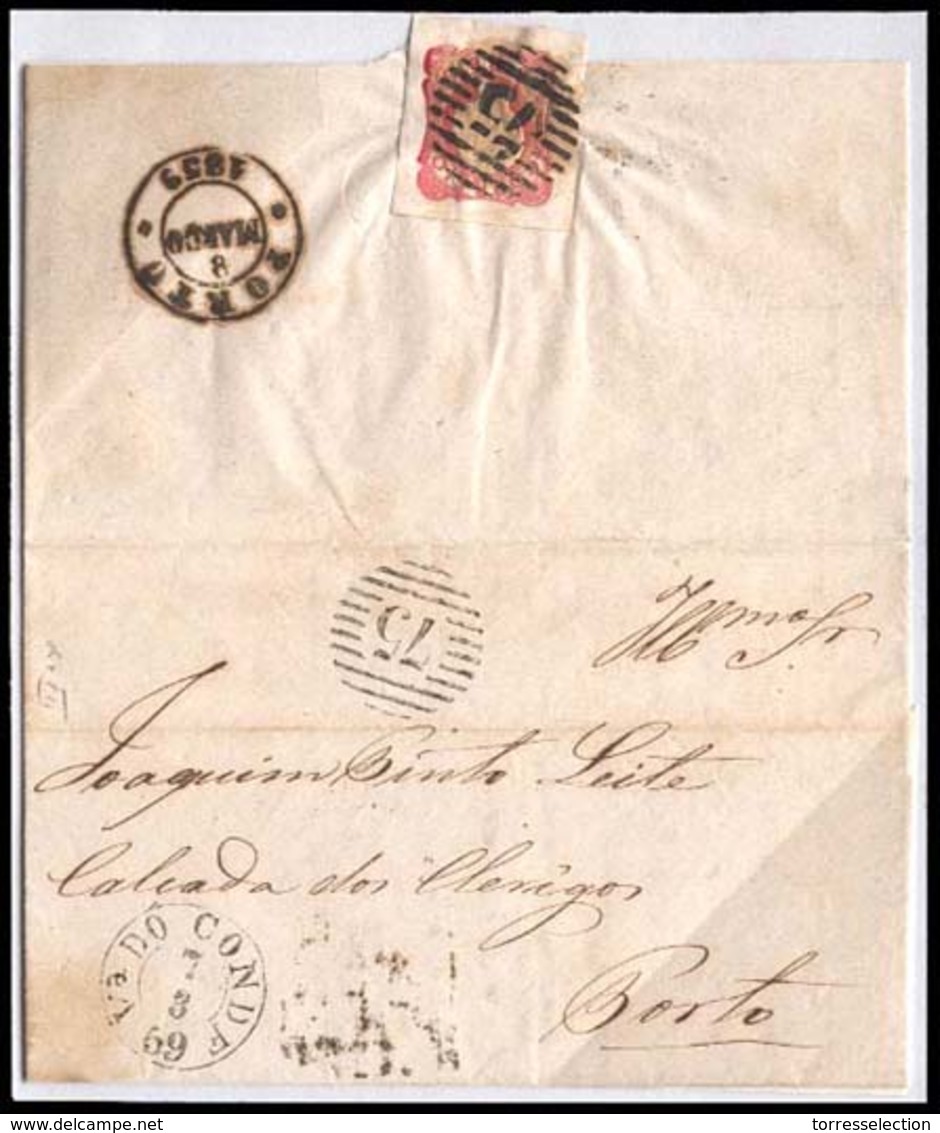 PORTUGAL. 1859 (7 March). Af. 13º Die III. Va. Do Conde To Porto. EL Franked On Reverse 25rs Rose Large Margins, Tied "7 - Otros & Sin Clasificación