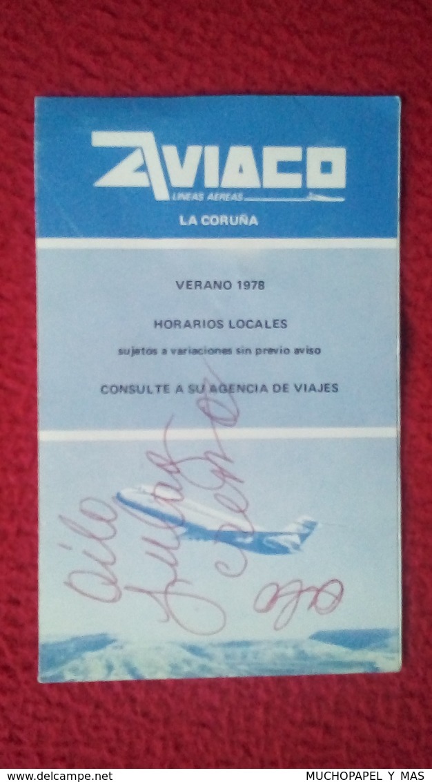 SPAIN DOCUMENTO DOCUMENT DÍPTICO 1978 HORARIOS LOCALES LINEAS AÉREAS AVIACO AIR LINES LA CORUÑA HOURS TIMETABLE SCHEDULE - Europa