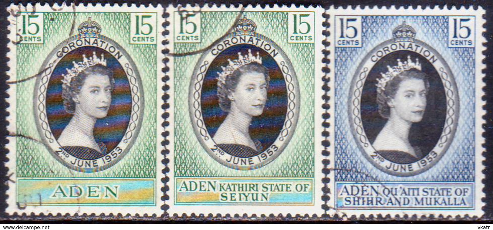 ADEN & States 1953 3 Issues Used Coronation - Aden (1854-1963)