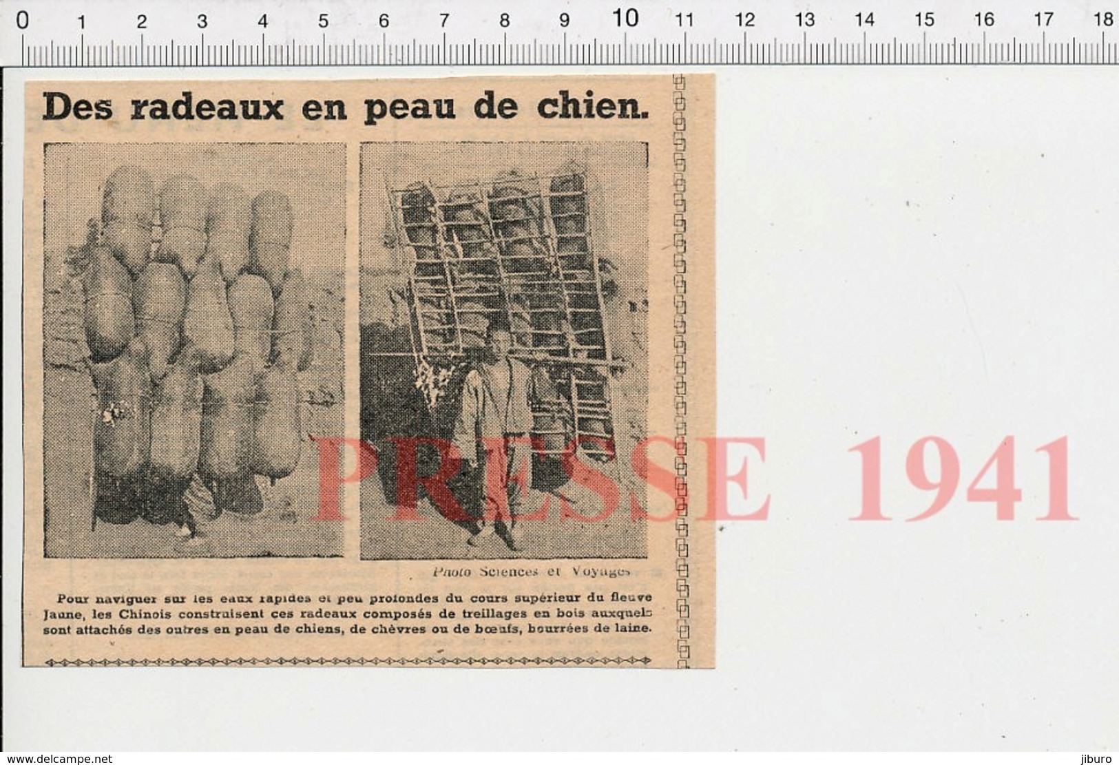 Presse 1951 Radeau Avec Outres De Peaux De Chiens Chèvres Boeufs Chine Fleuve Jaune Navigation Fluviale 223XZ - Unclassified