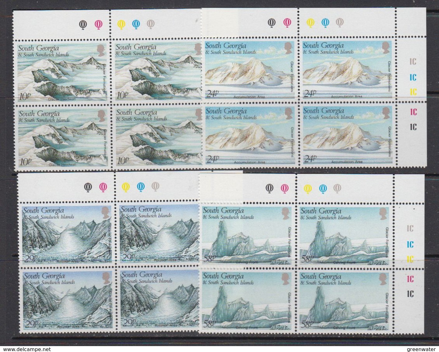 South Georgia 1989 Glacier Formations 4v Bl Of 4 (corners)  ** Mnh (41715) - Zuid-Georgia