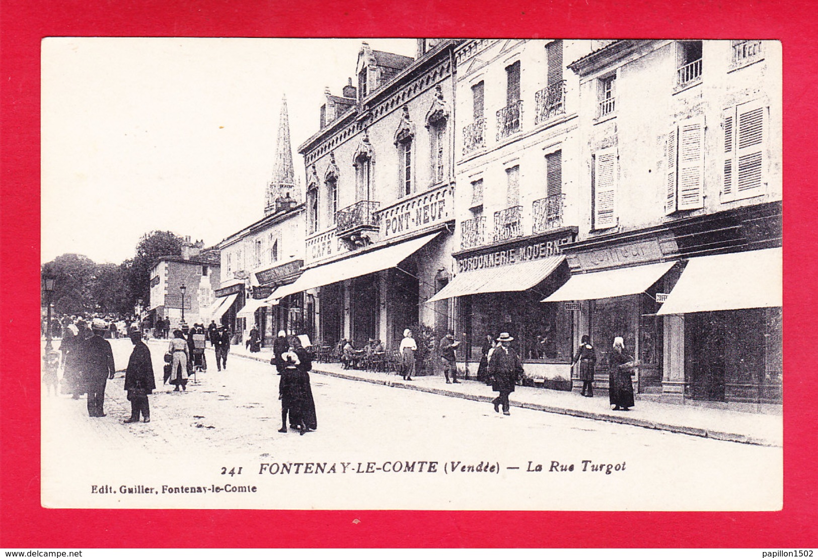 F-85-Fontenay Le Comte-98Ph46  La Rue Turgot, Café Du Pont Neuf, Cordonnerie, Animation, Cpa BE - Fontenay Le Comte