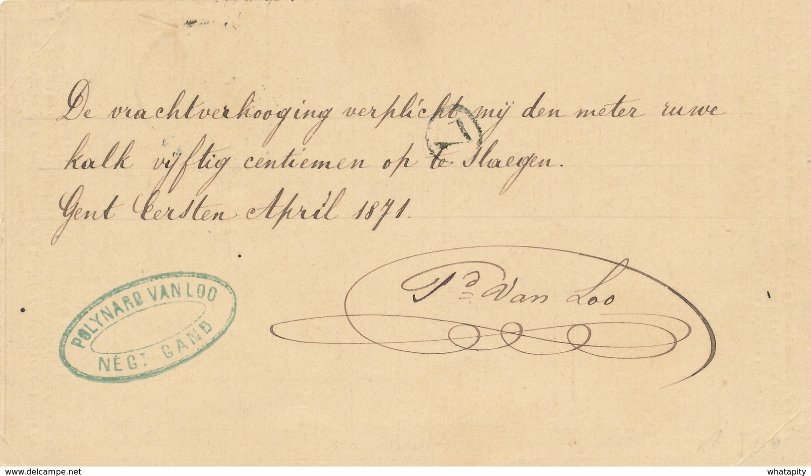 352/28 -- Entier Postal No 1 Double Cercle GAND 1871 En Ville - Cachet Polynard Van Loo , Négociant - Postkarten 1871-1909