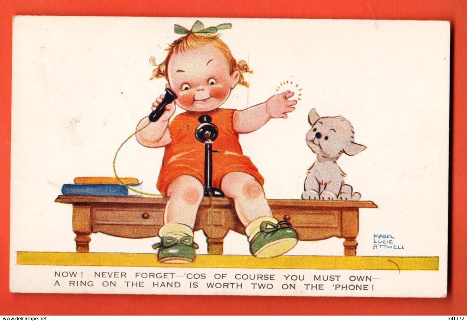 VAS-23 Illustrator M.L. Attwell. Little Girl Her Dog And The Telephone. Story Of Ring. Used In 1939 - Attwell, M. L.