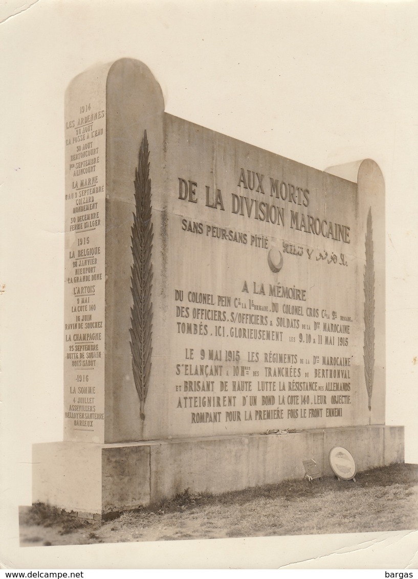 1925 Grande Photo Monument Guerre Morts De La Division Marocaine Maroc Vimy Par Despagne à Arras - Guerre, Militaire