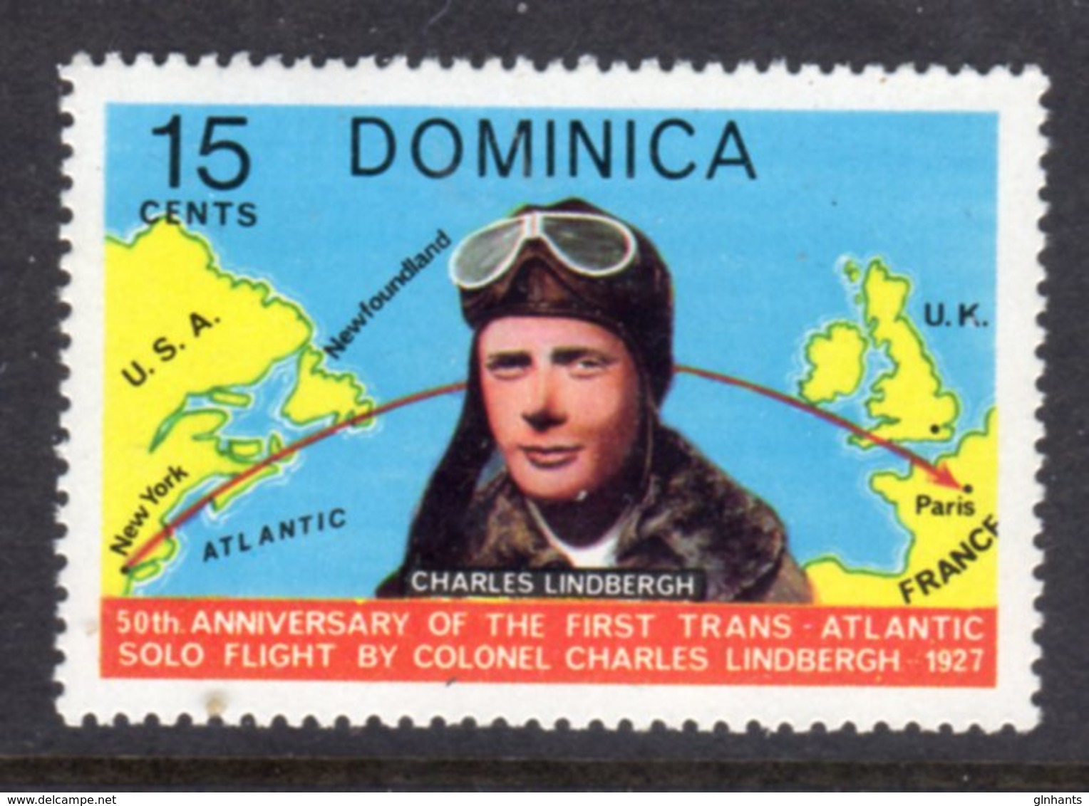 DOMINICA - 1978 AVIATION ANNIVERSARY LINDBERGH 15c STAMP FINE MNH ** SG606 - Dominica (...-1978)