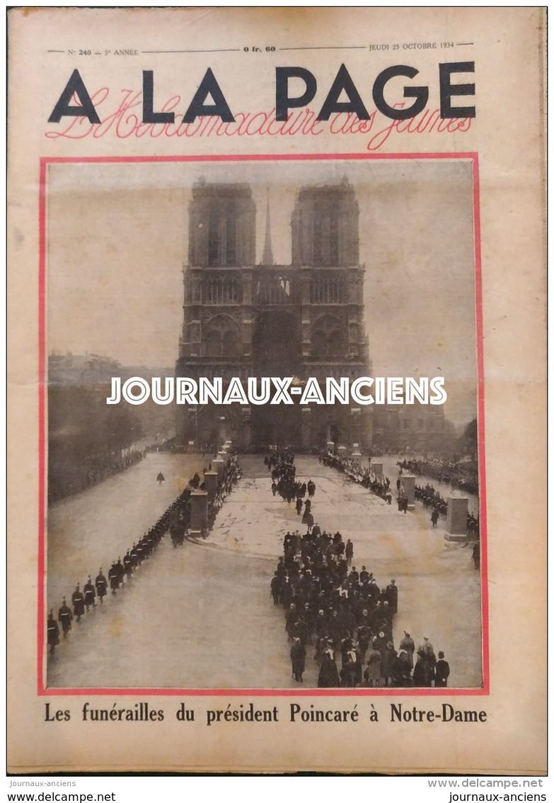 1934 Journal A LA PAGE - FUNÉRAILLES DU PRÉSIDENT POINCARÉ - AGITATION EN ESPAGNE - VOITURE DE DEMAIN - RENÉ CLAIR - 1900 - 1949